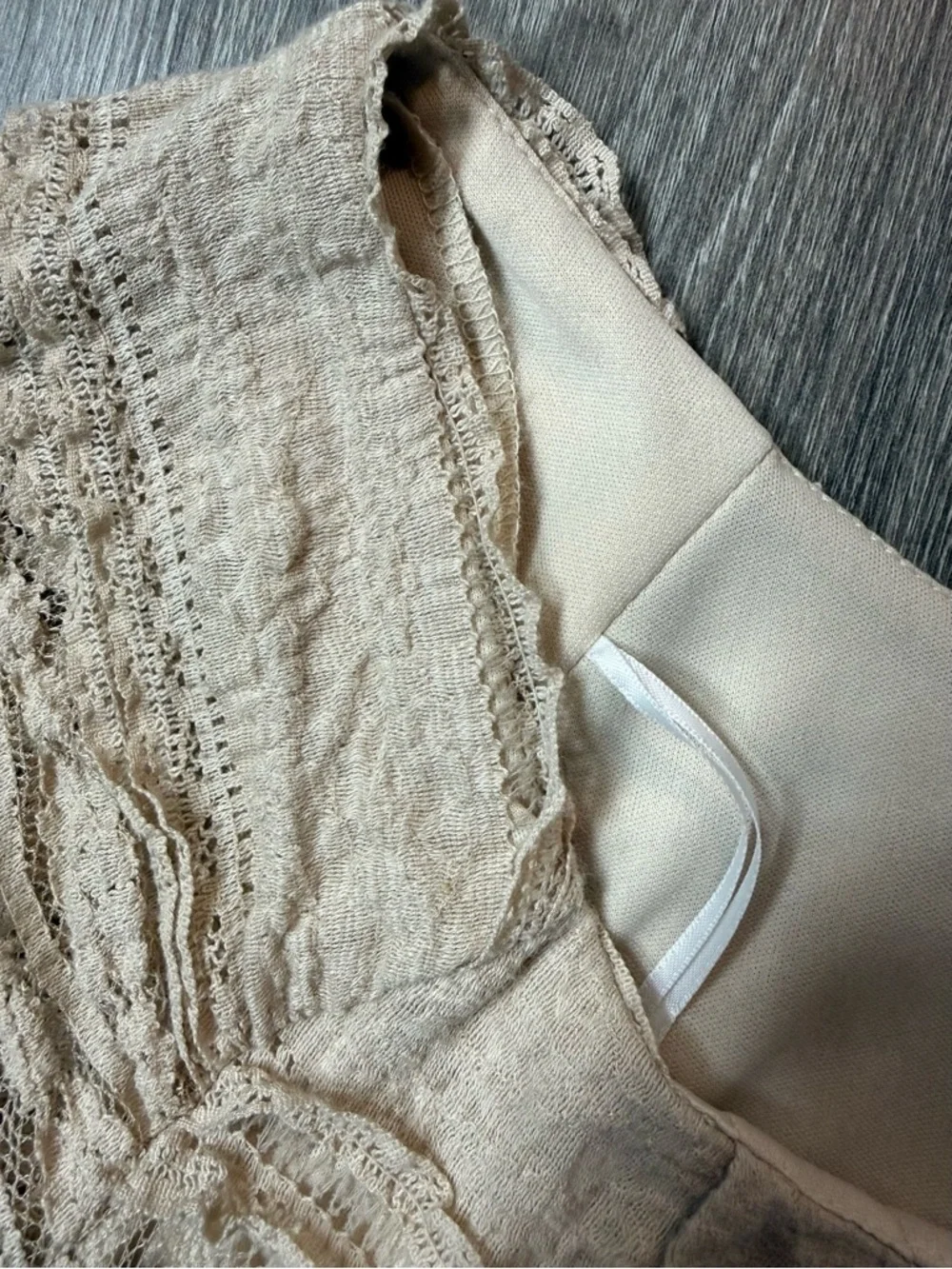 Chris McLaughlin Beige Textured Lace Dress Half Sleeve Peasant Boho Romantic 6P - Picture 8 of 8